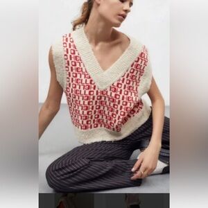URBAN OUTFITTERS BDG Jordie “HELLO” Jacquard Sweater Vest RED  Size M